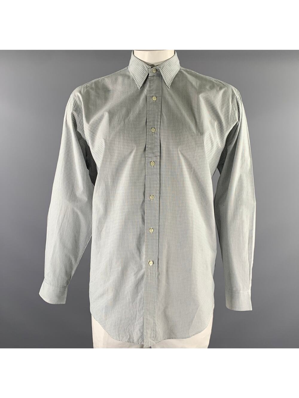 RRL by RALPH LAUREN Size L White Green Grey Plaid Cotton Long Sleeve Shirt